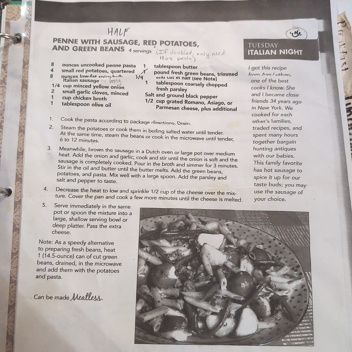 Potato Sausage Green bean Pasta