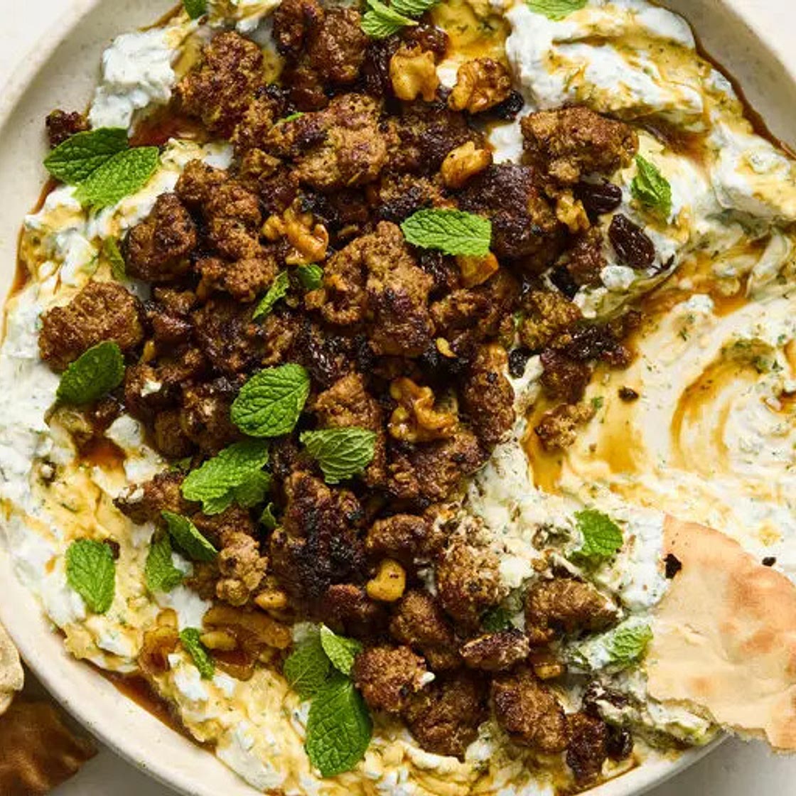 Smashed Beef Kebab With Cucumber Yogurt