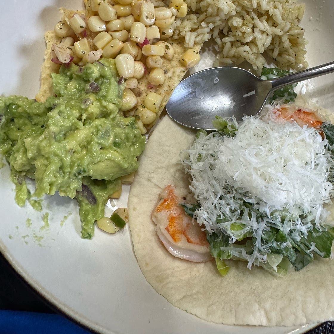 Shrimp Scampi Tacos with Caesar Salad Slaw