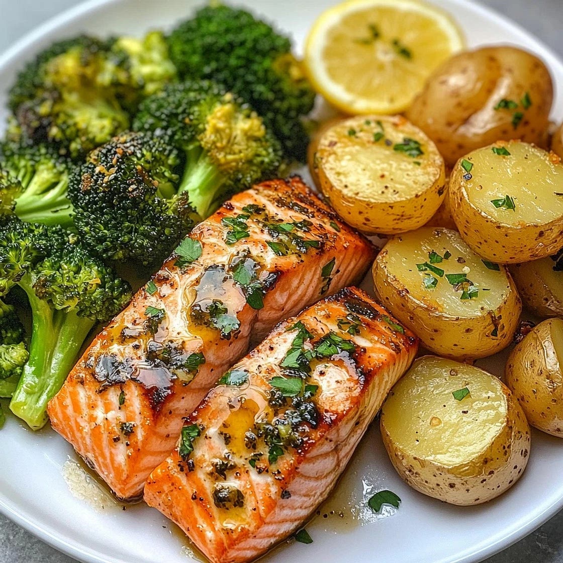 Butter-Lachs mit knusprigen Kartoffeln und Brokkoli genießen