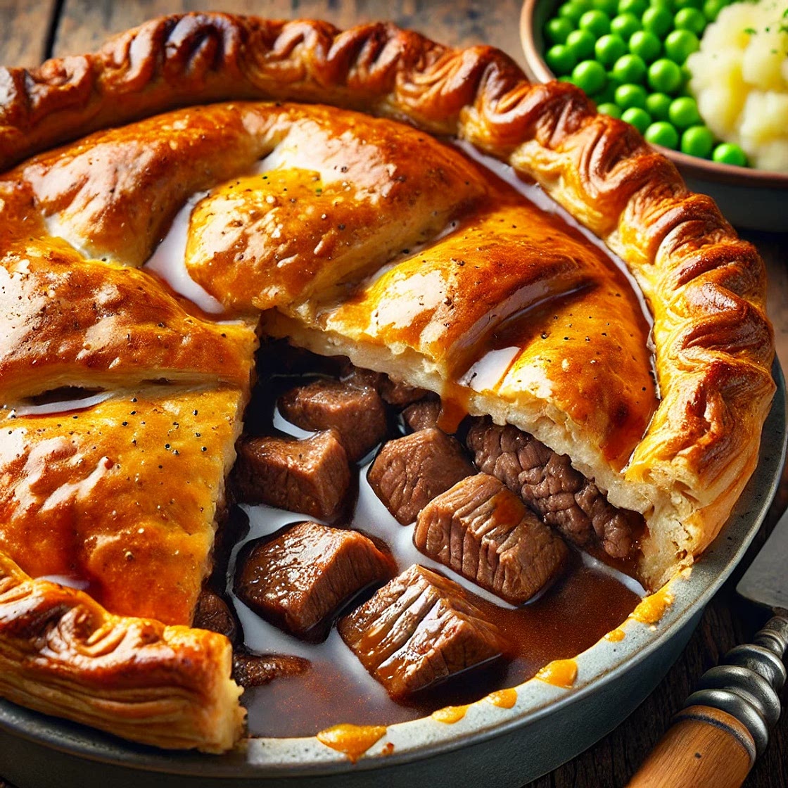 "Hearty Steak & Ale Pie  A Comforting Classic with a Golden Crust!"