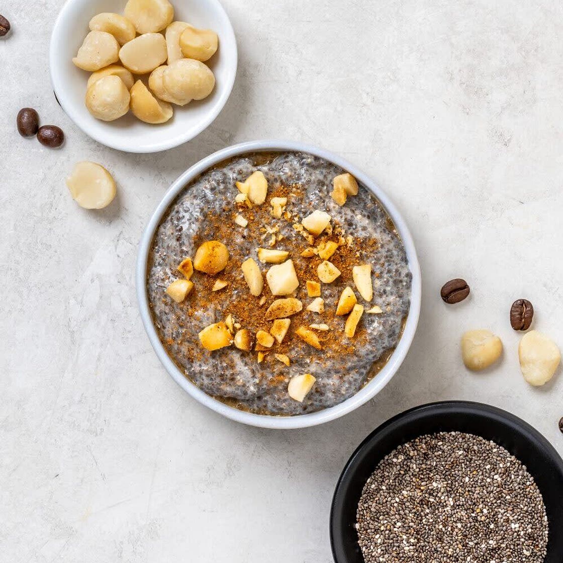 Keto cappuccino macadamia chia pudding