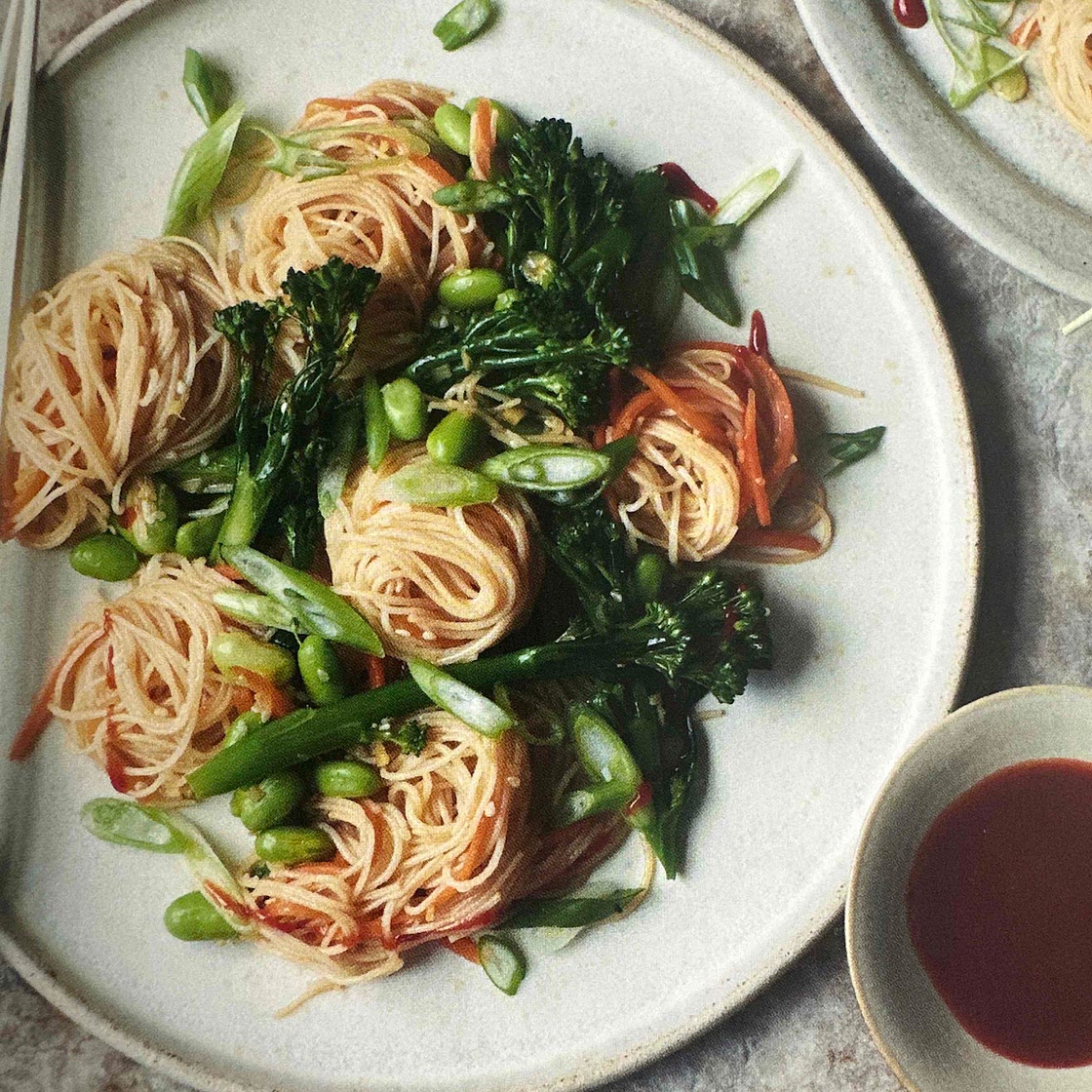 Linda’s Rice Noodles, Edamame, Broccolini, Ginger & Garlic