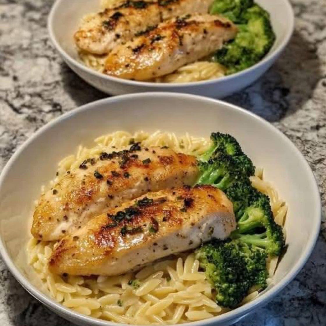 Creamy Garlic Chicken with Broccoli Orzo