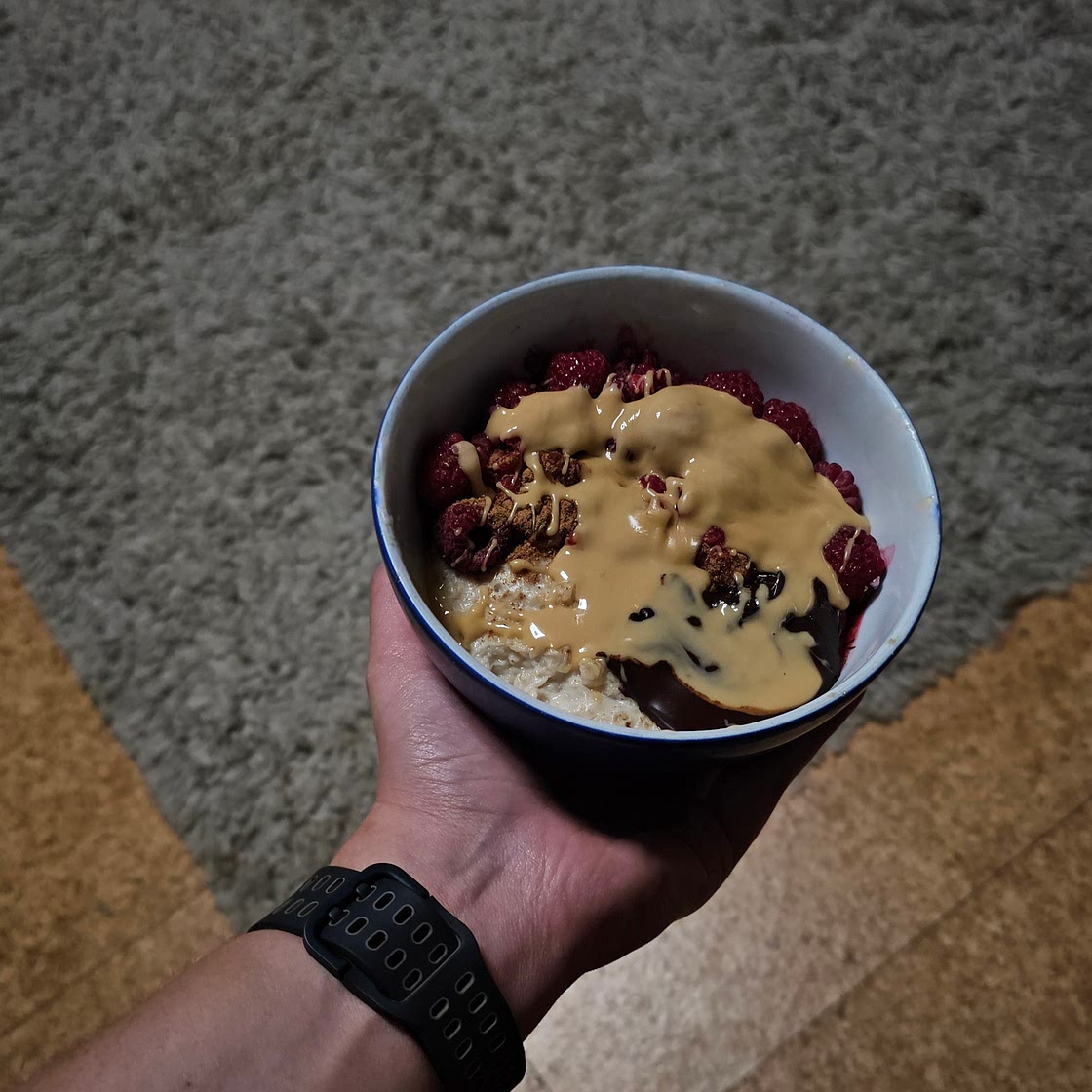 Healthy raspberry peanut porridge