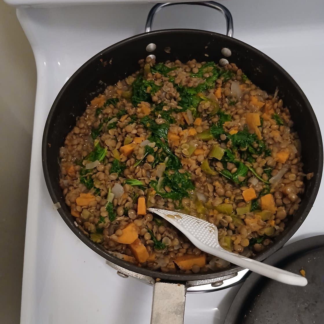 Ginger Sweet Potato and Coconut Milk Stew with Lentils and Kale