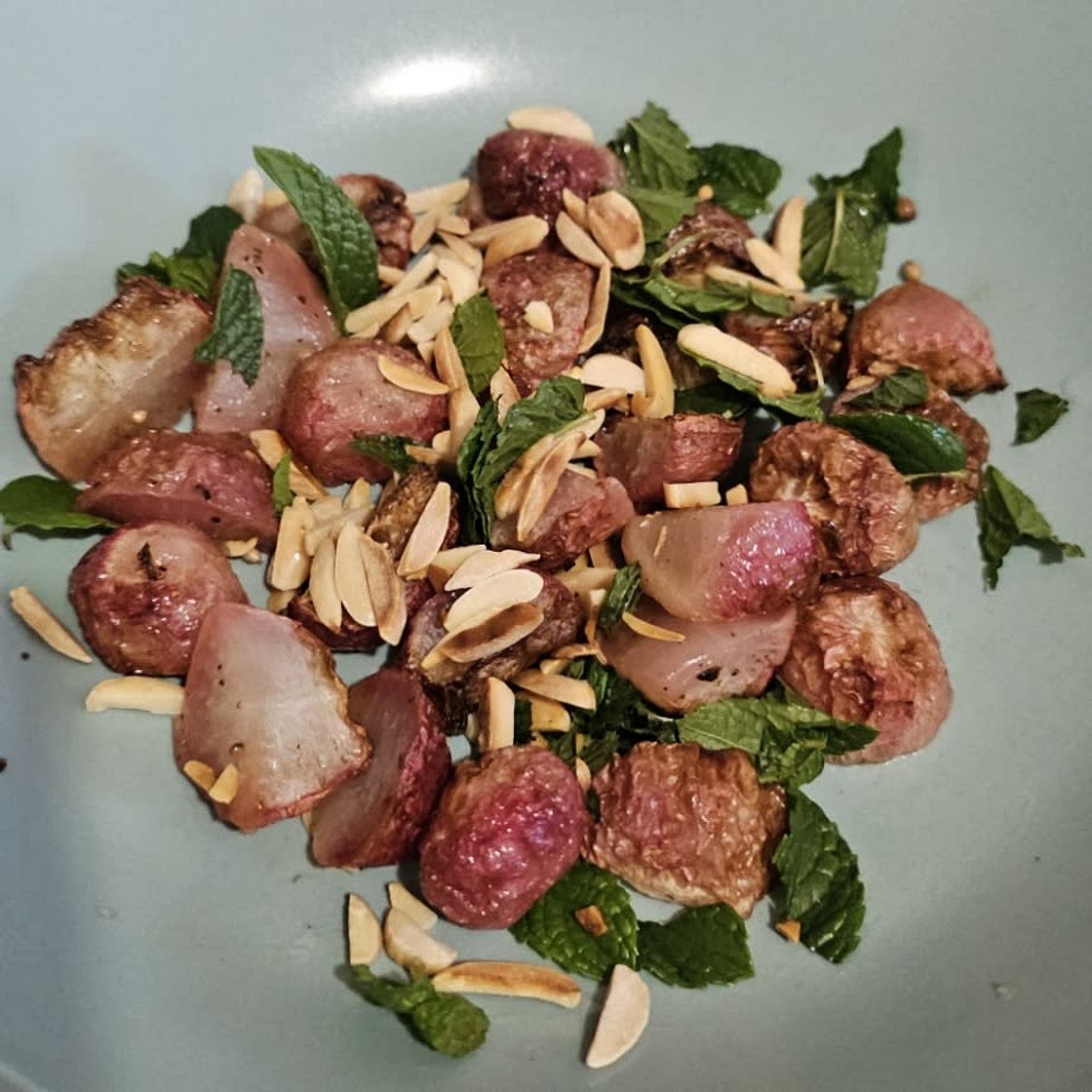 Roasted Radish Balsamic Mint Salad
