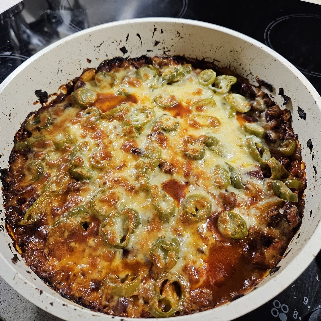 Cheesy baked Mexican beef and beans