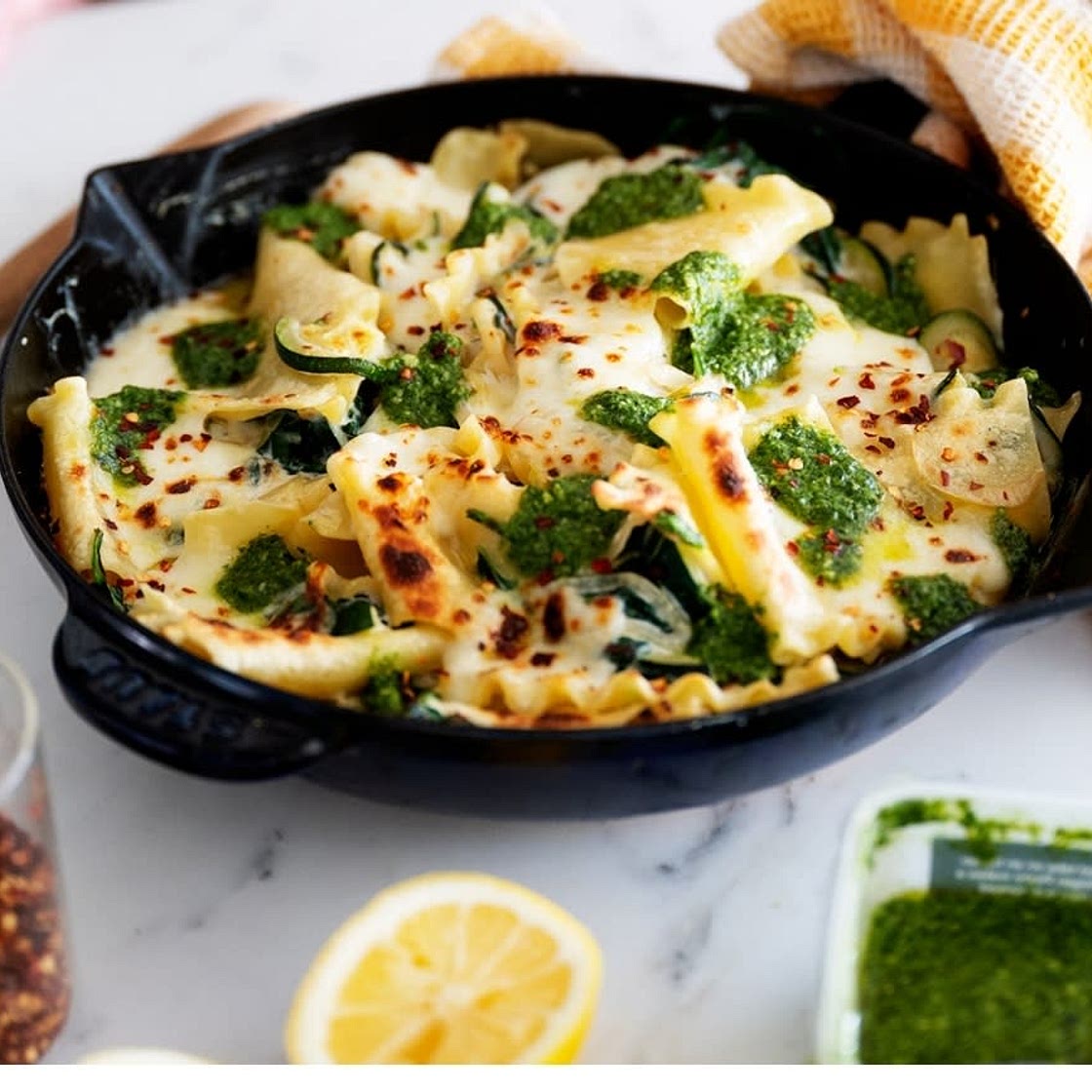 Broken noodle zucchini skillet lasagne