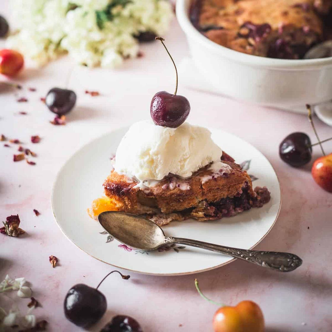Gluten Free Cherry Cobbler (Dairy Free Option)