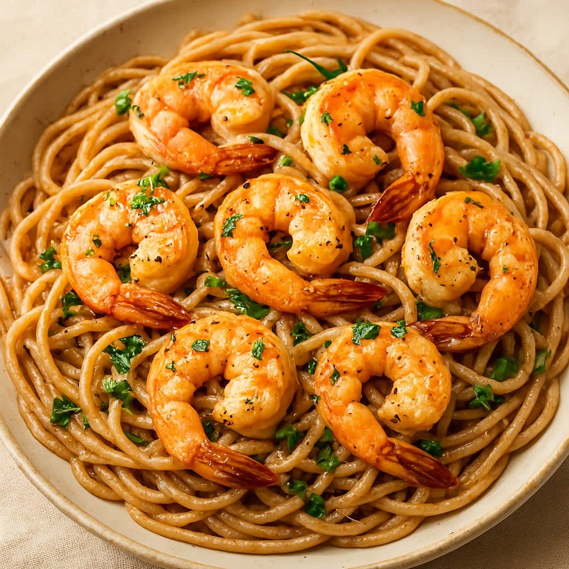 Healthy Garlic Butter Shrimp Pasta (Using Cooked Shrimp
