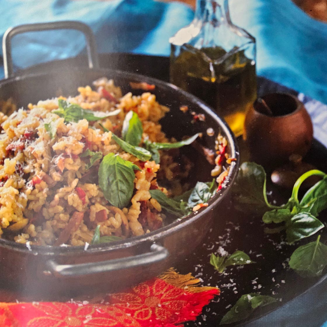 Baked tomato and bacon risotto