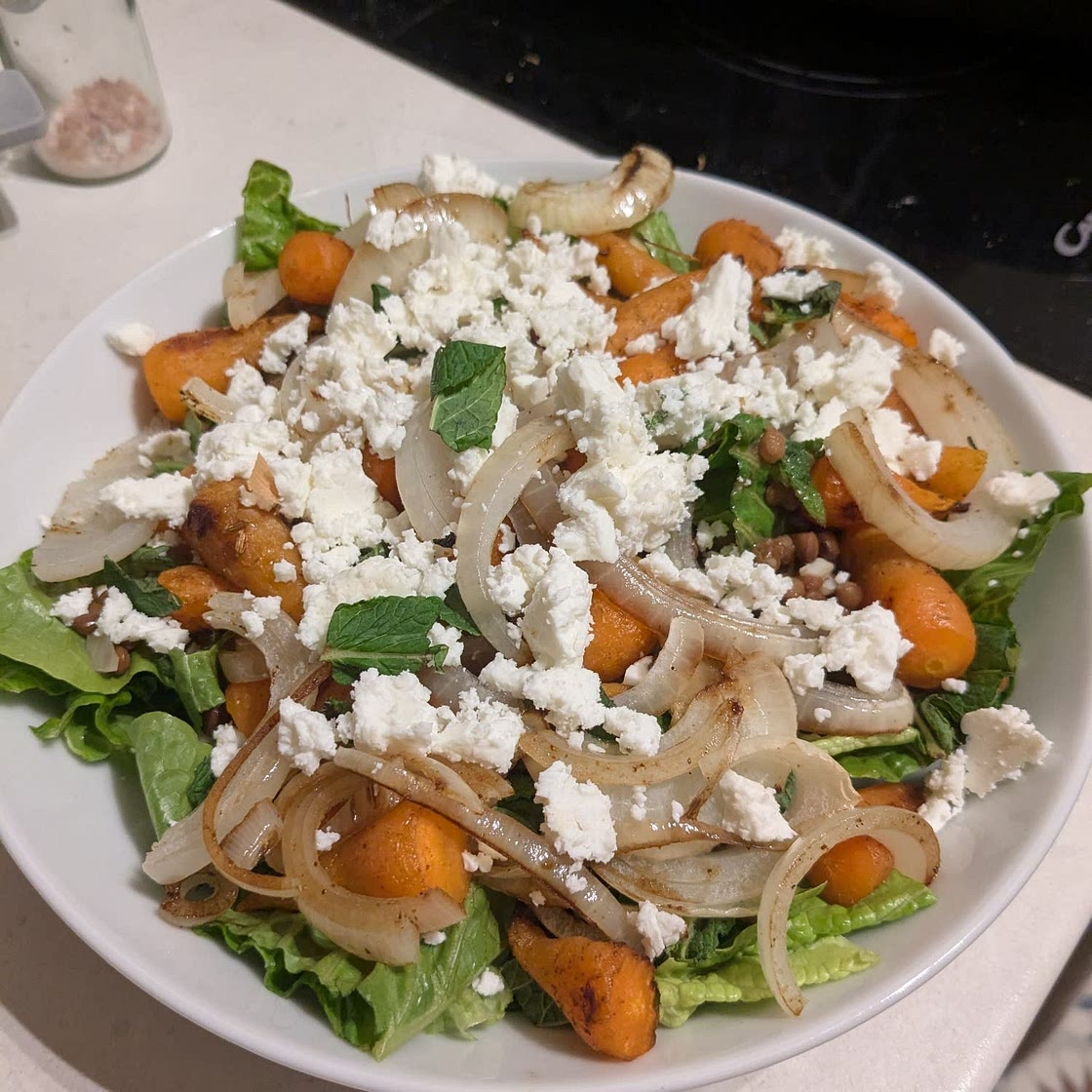 Puy lentil, spiced roast carrot & feta salad