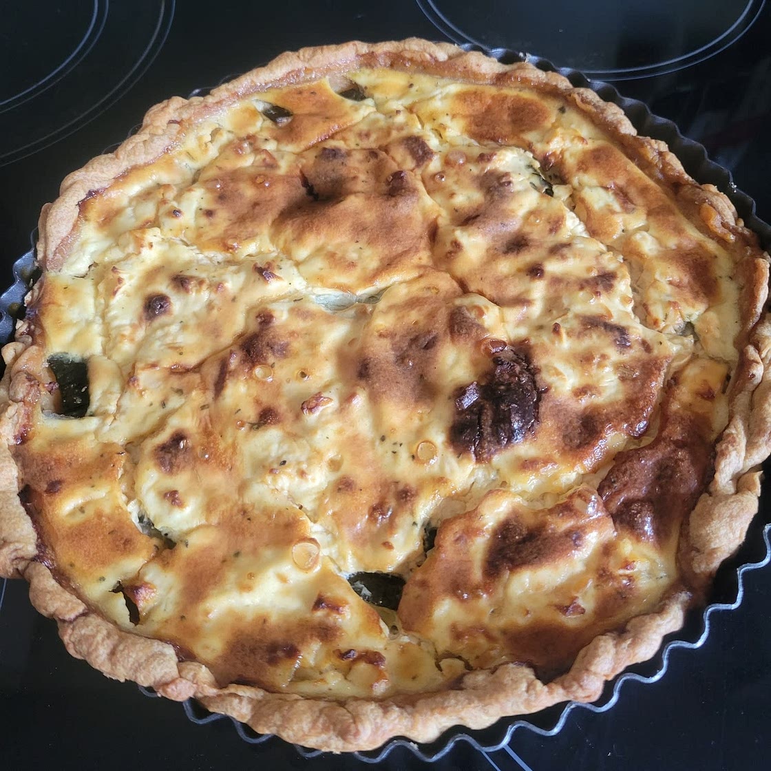 Red pepper, courgette, feta and mint quiche