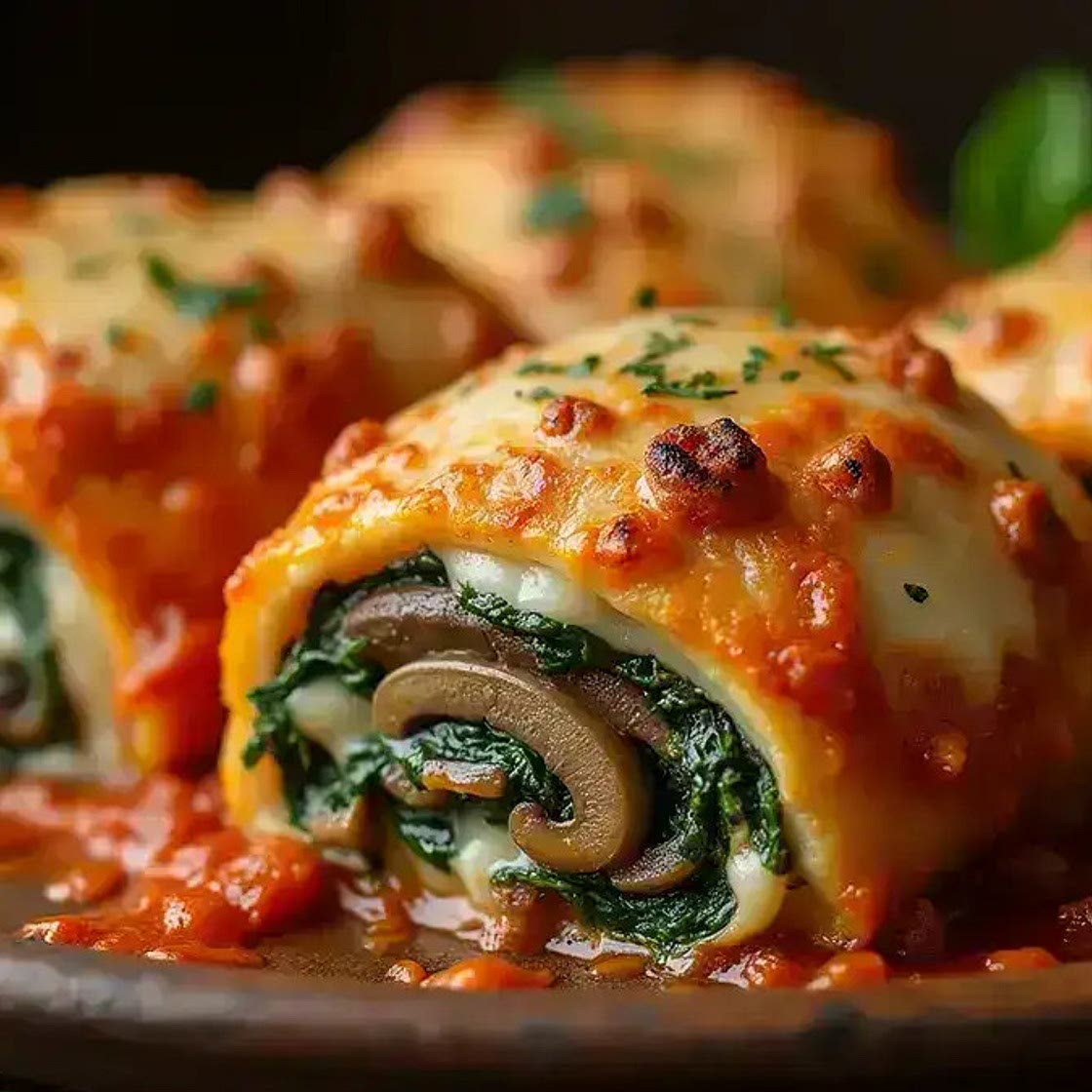 Amazing Mushroom and Spinach Lasagna Rolls