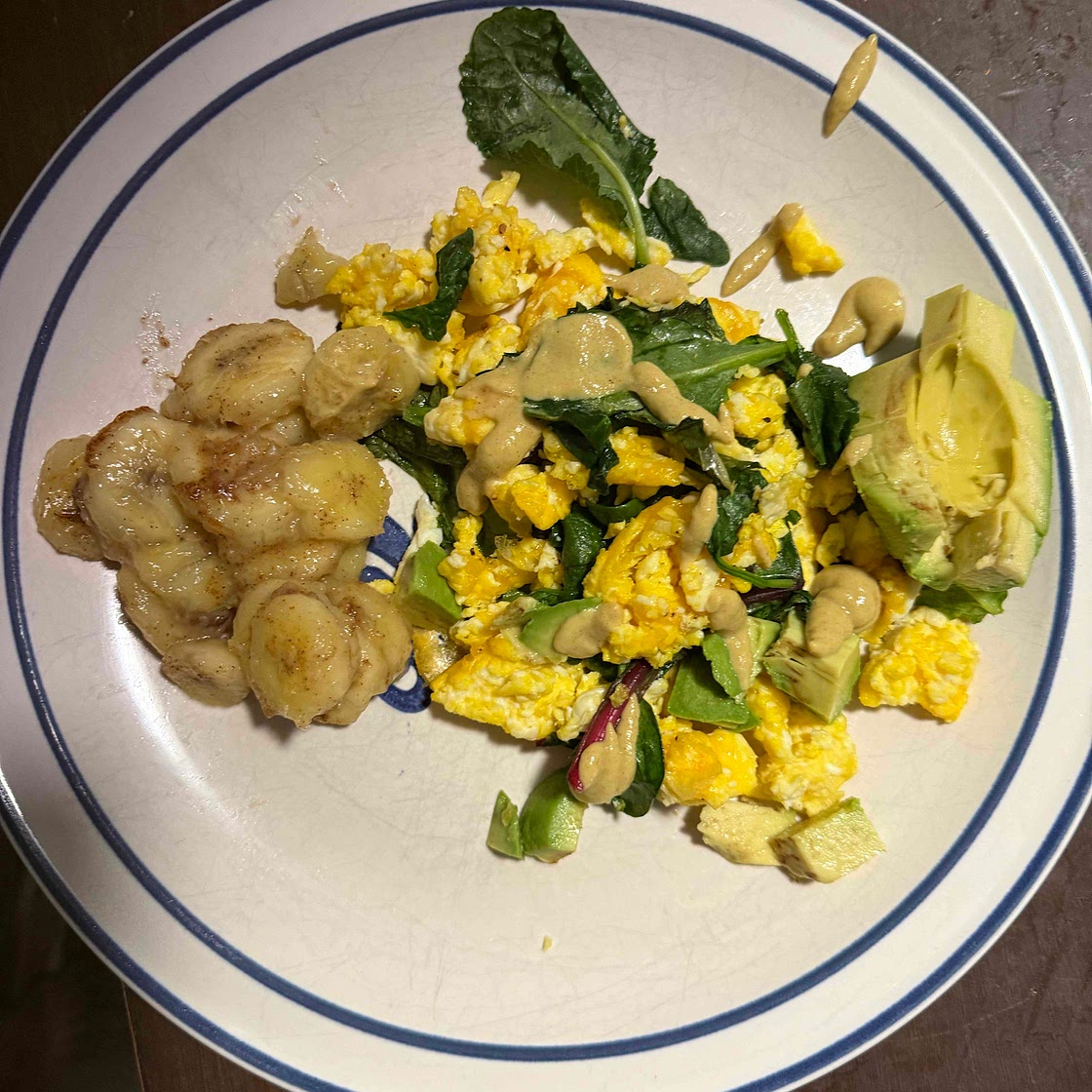 Savory Dijon Scramble with Caramelized Banana Coins