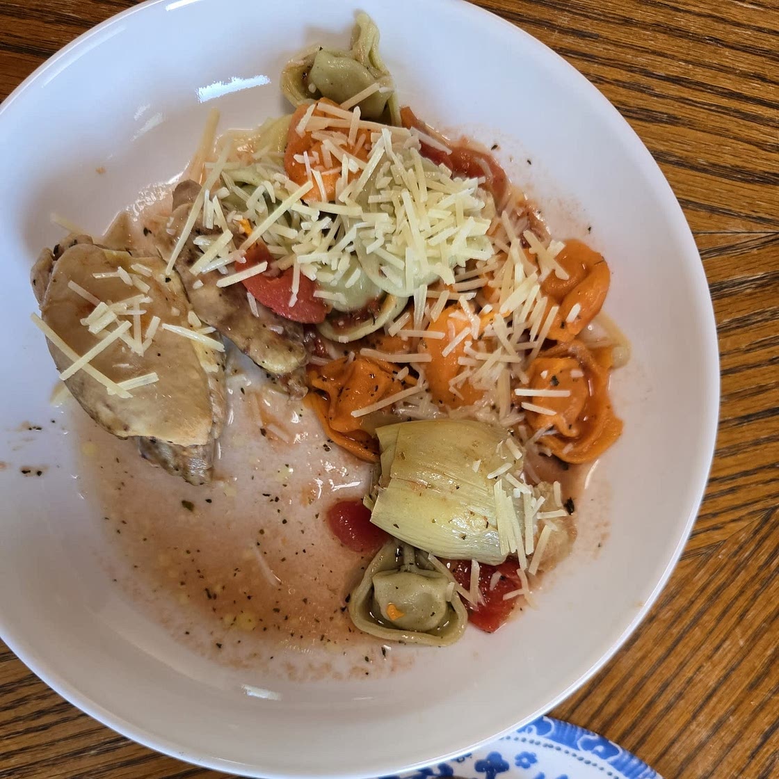 One Pot Roast Chicken and Tortellini – Made in ALDI New Cast Iron Dutch Oven