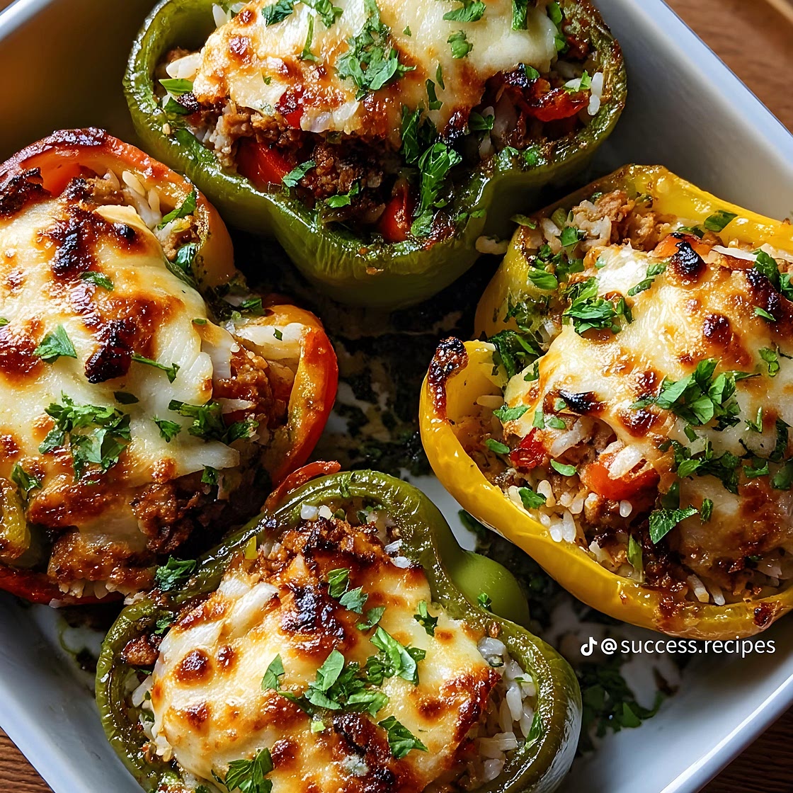 Stuffed Bell Peppers with Rice, Veggies and Bround Beef