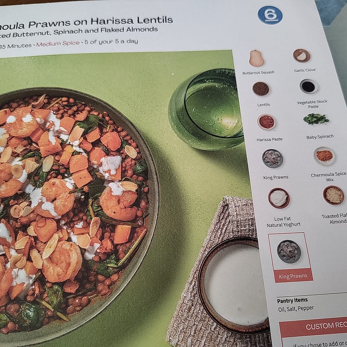 Chermoula prawns on harissa lentils