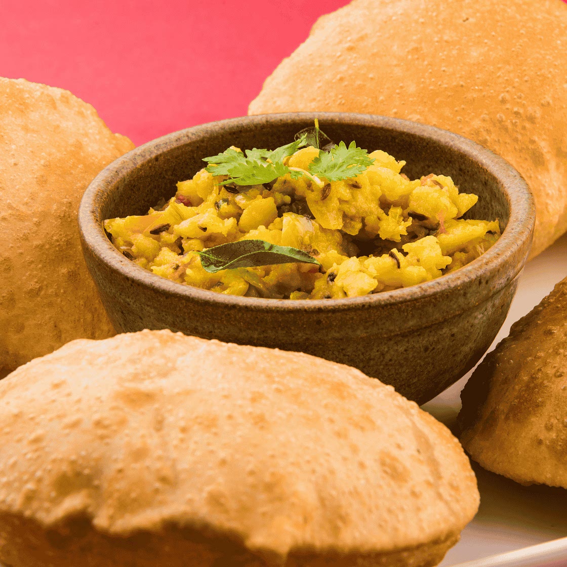 Indian Fried Bread with Spiced Potato Curry