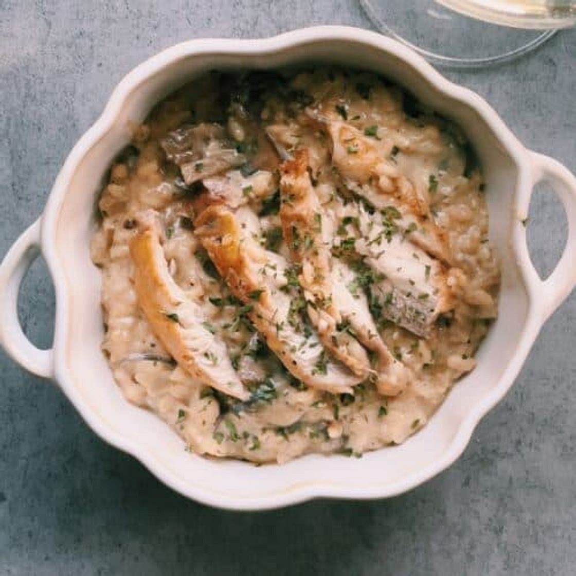 Creamy Parmesan Mushroom White Wine Risotto with Chicken