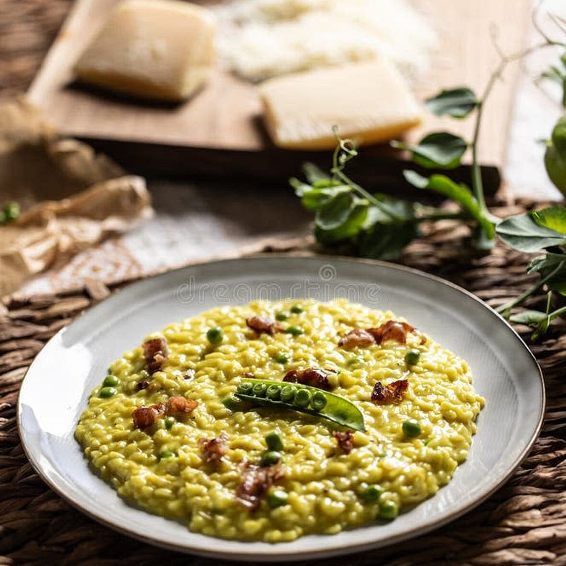 Saffron Risotto with Snow Peas