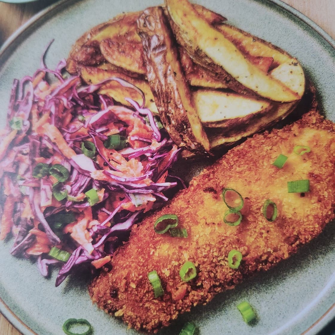 Louisiana-Style Tilapia with Slaw and Wdges