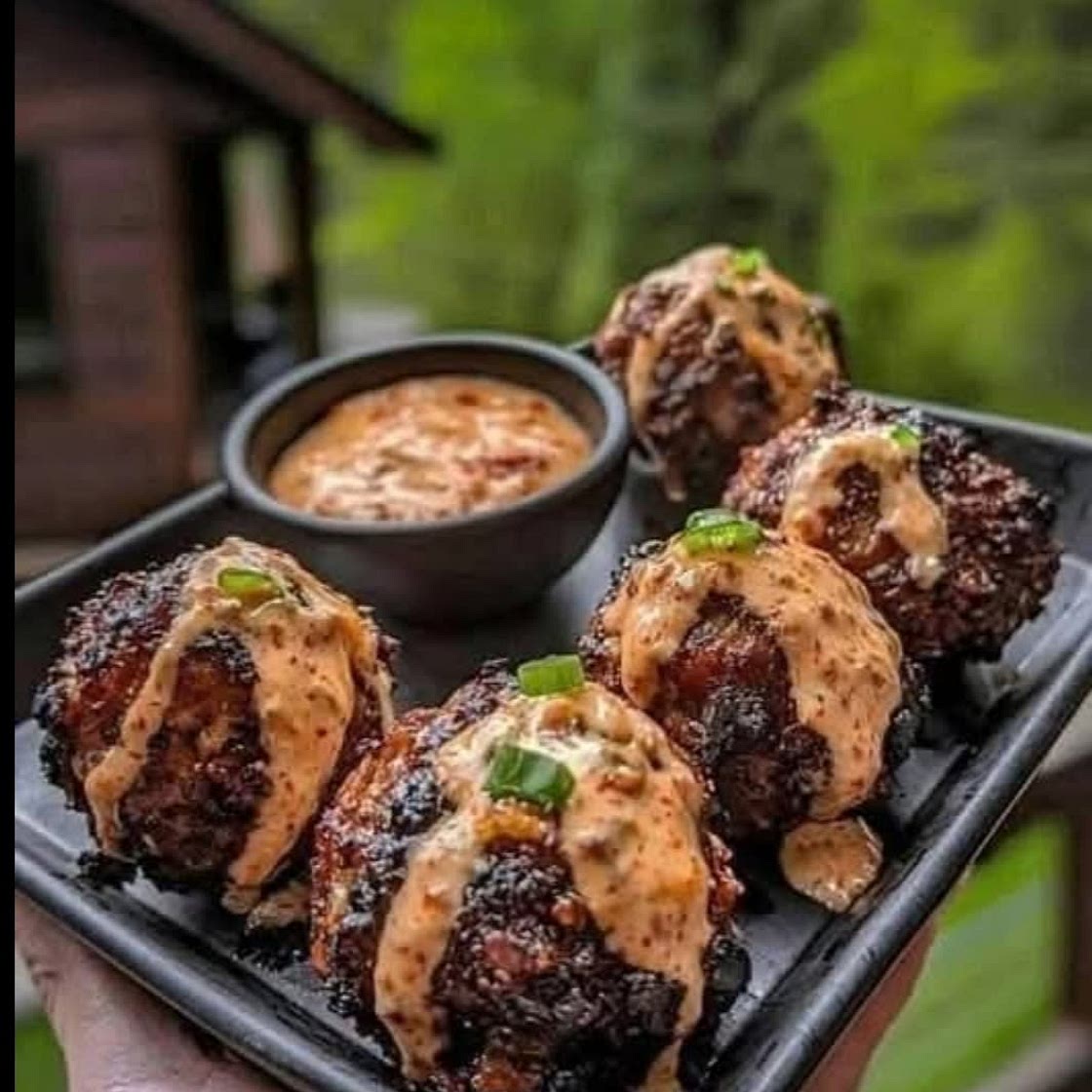 Juicy Korean-Style BBQ Meatballs with Spicy Mayo Sauce