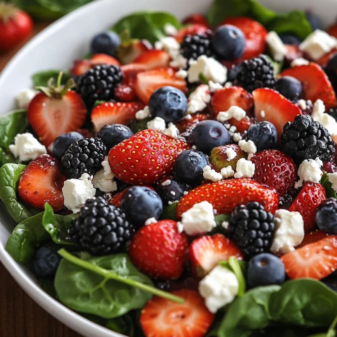 Berry Feta Spinach Salad with Strawberry Poppy Seed Dressing