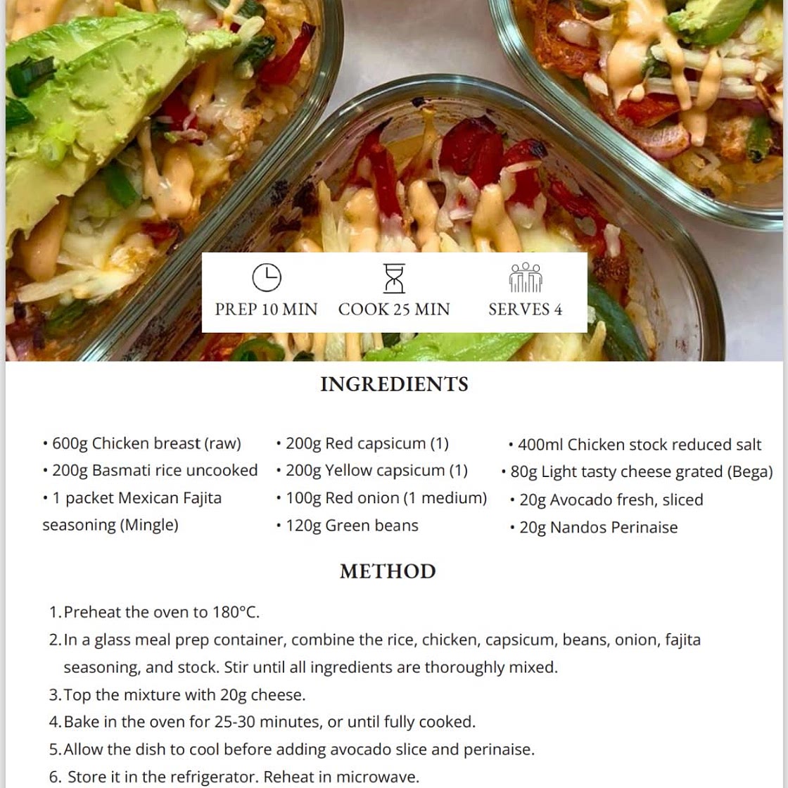 Chicken Fajita Bowl 475 Cals