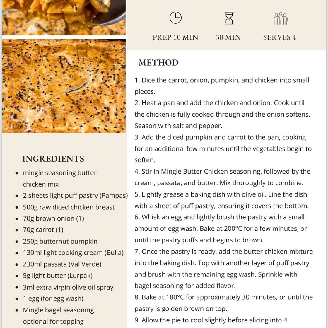 Butter Chicken Pie 575 Cals