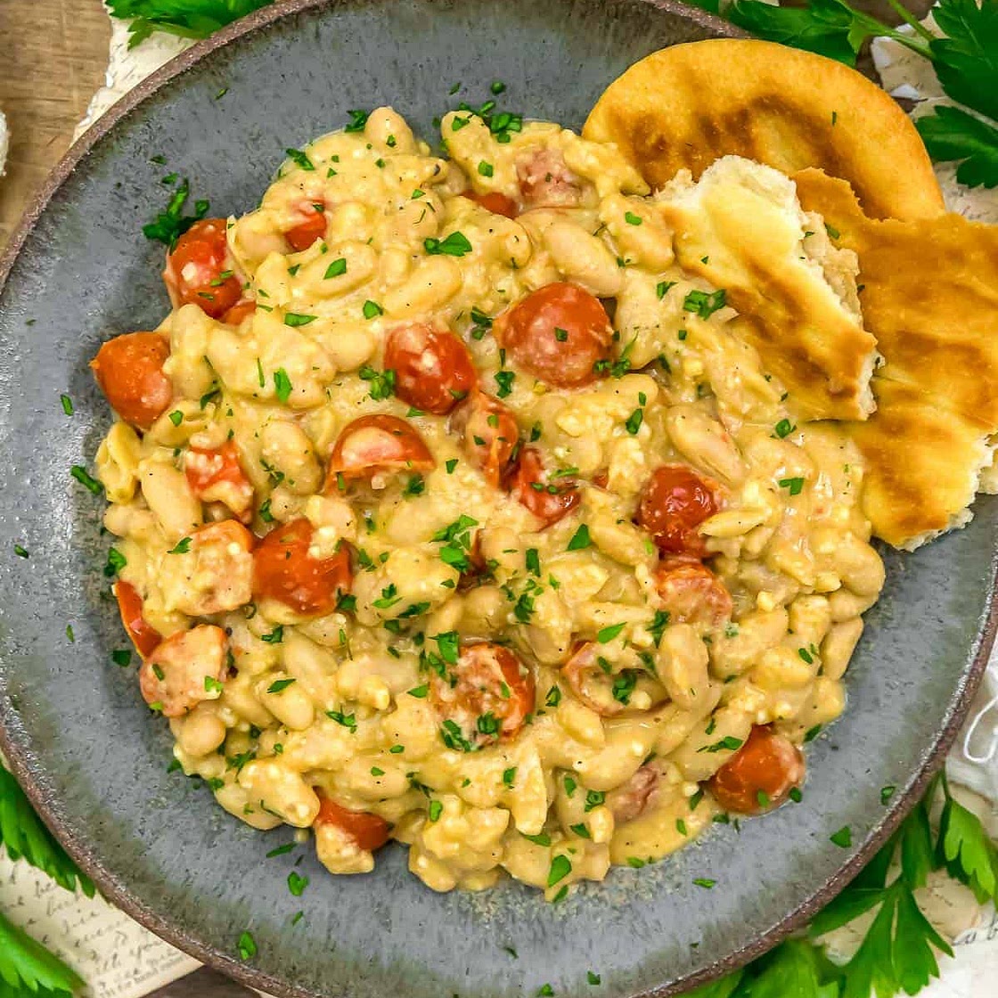 Easy Vegan Garlic Parmesan White Bean Skillet