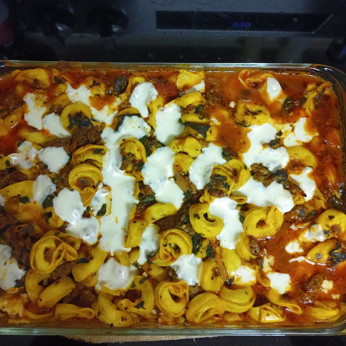Sausage and Burrata Baked Tortellini