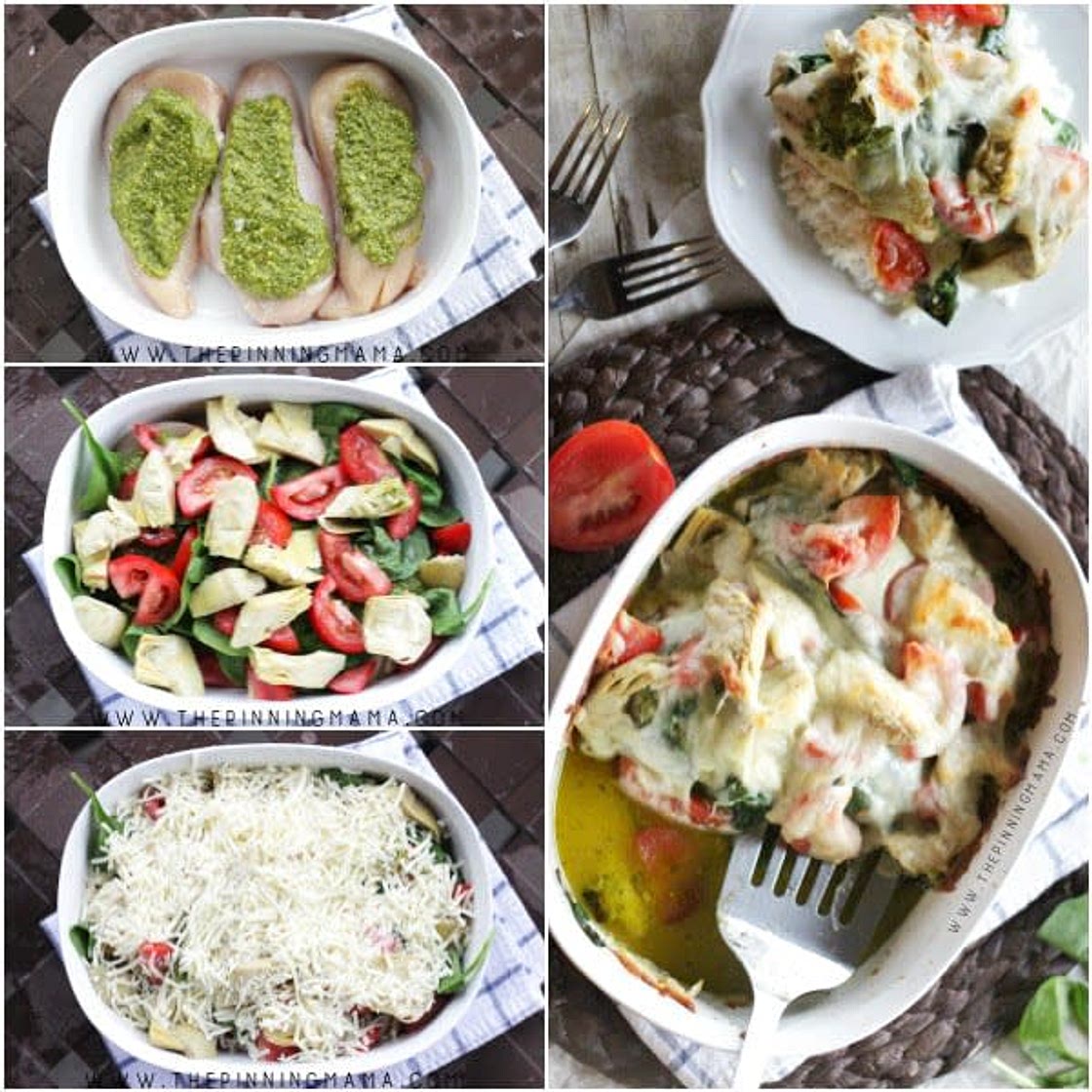 Pesto spinach chicken bake