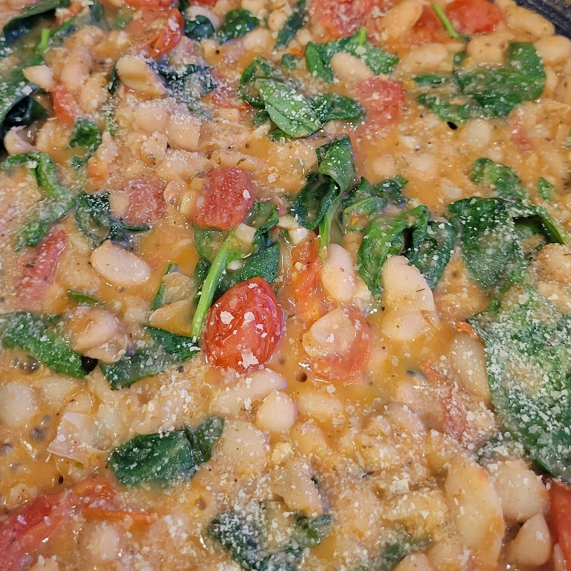 Saucy White Beans with Spinach