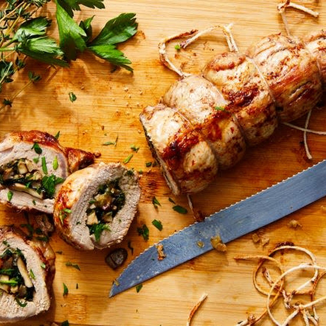 Mushroom, Spinach & Gruyère Stuffed Pork Tenderloin