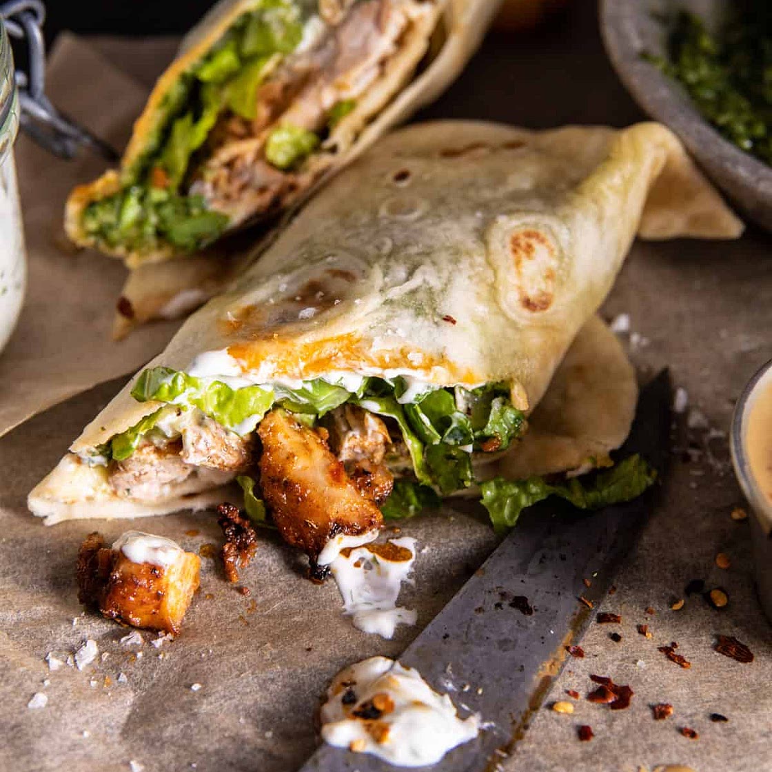 Pesto Chicken Tzatziki Salad Wraps