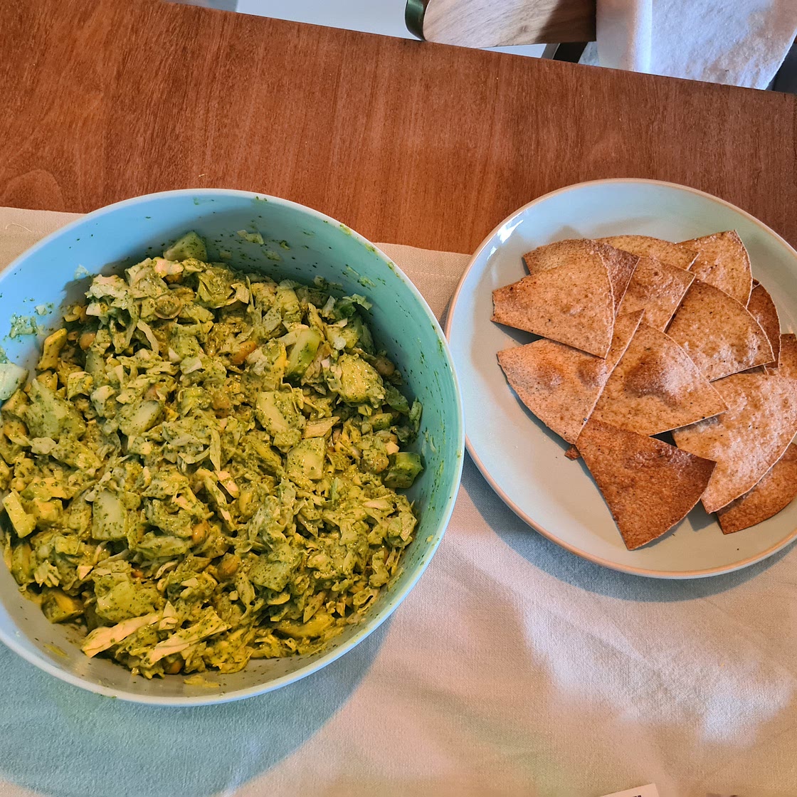 Green Goddess salad with wholegrain tortilla chips