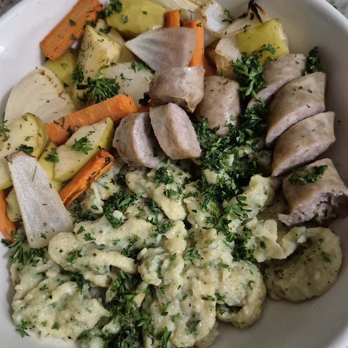 Oktoberfest Sheet Pan Brats with Roasted Vegetables