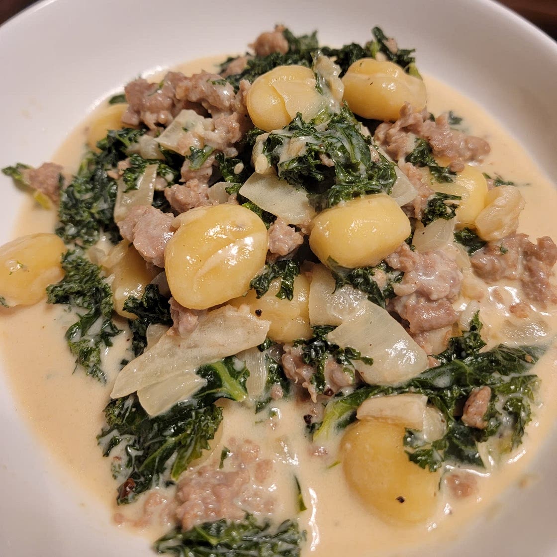 One Pan Creamy Gnocchi with Italian Sausage and Kale