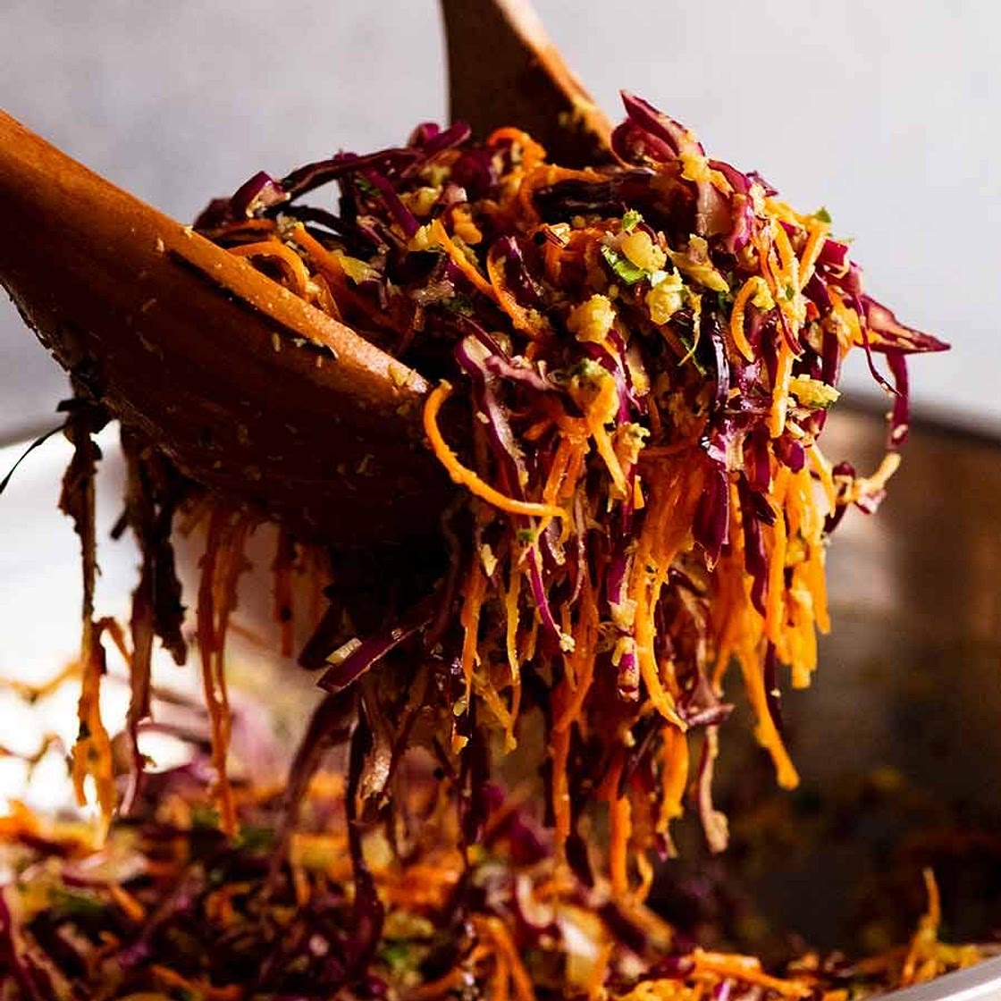 Cabbage and Carrot Thoran-style Salad (Indian Salad)