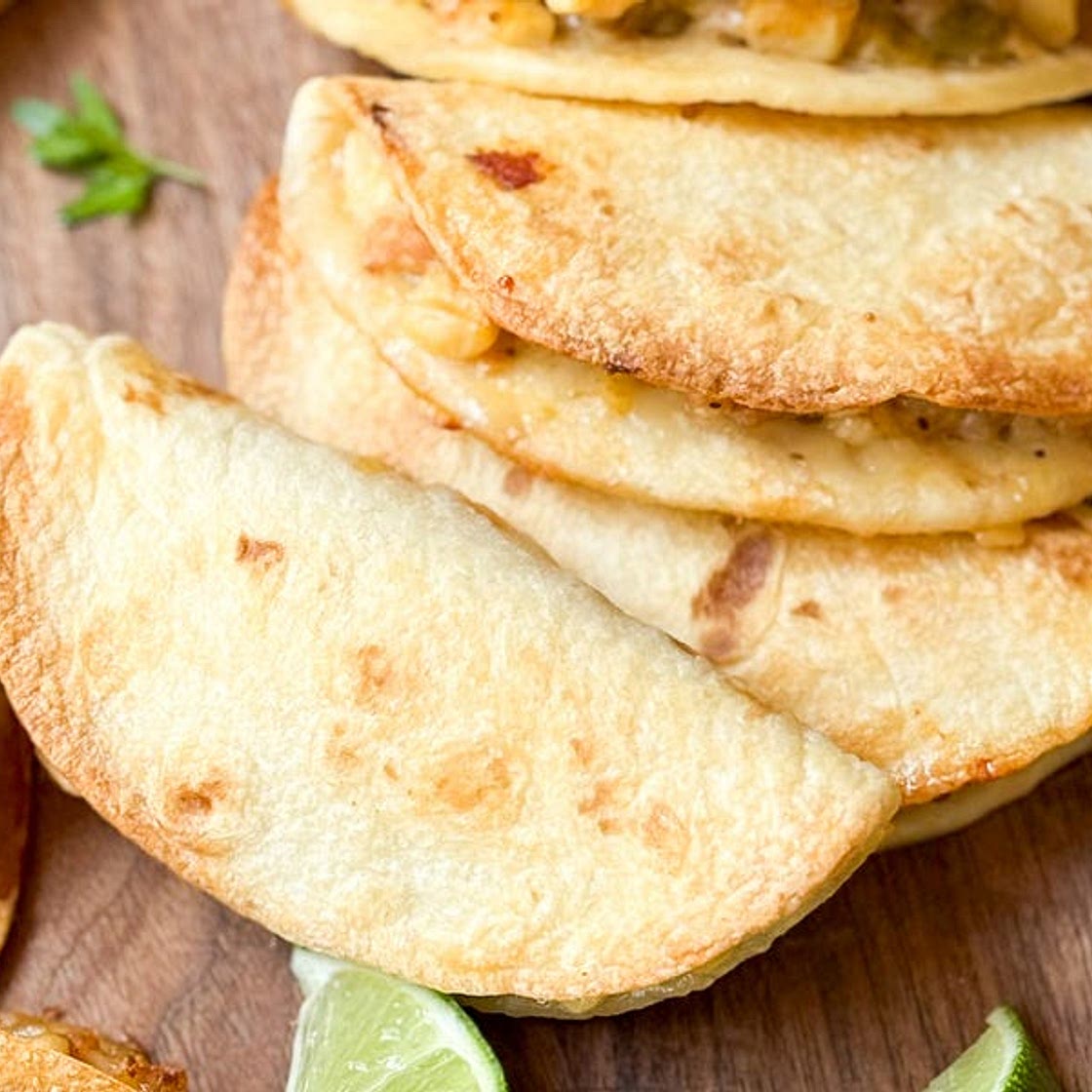 crispy chicken chili verde street corn tacos