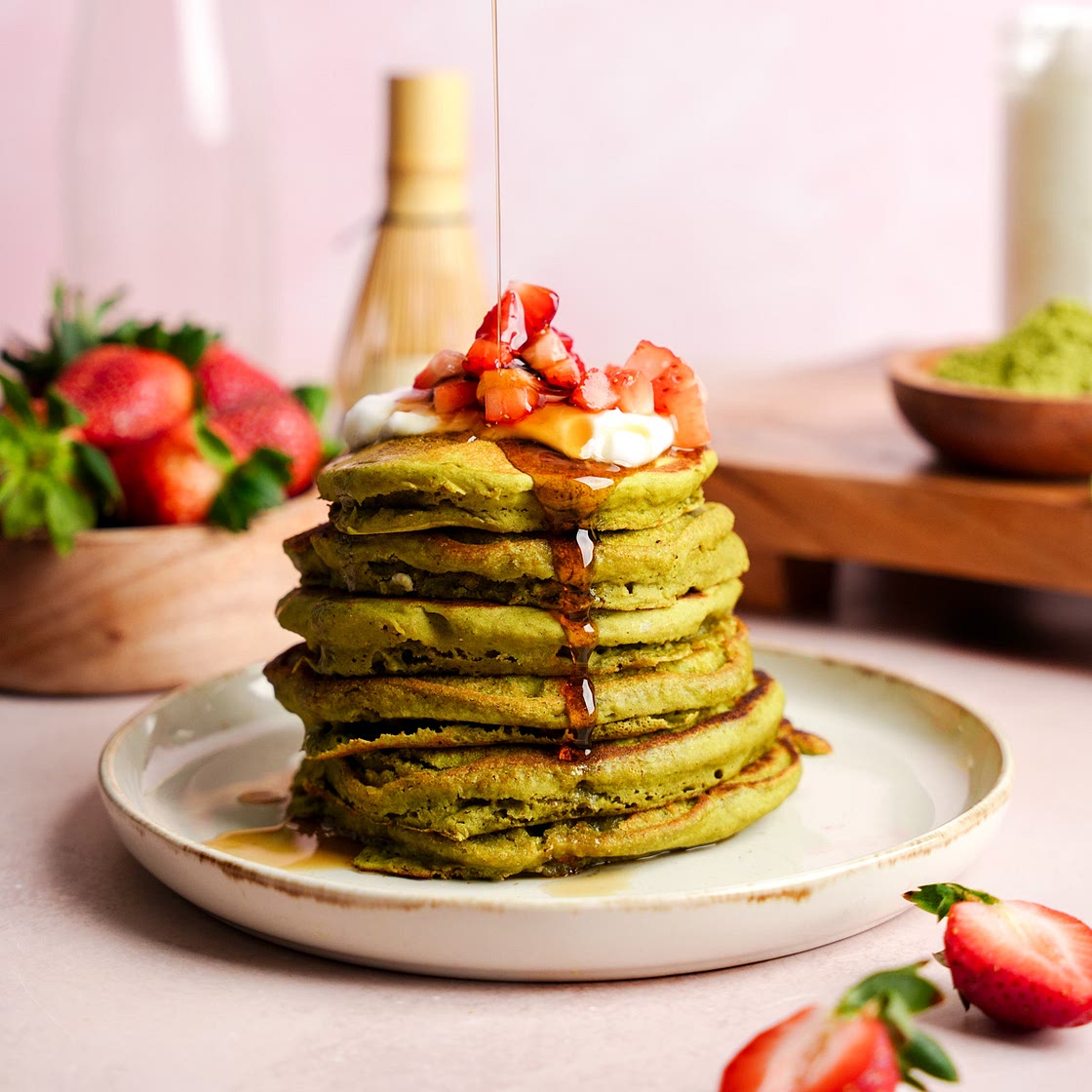 The Best Fluffy Vegan Matcha Pancakes