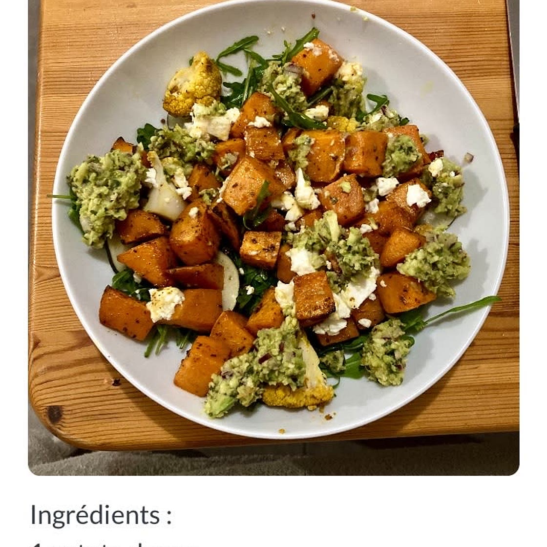 Salade patate douce/guacamole