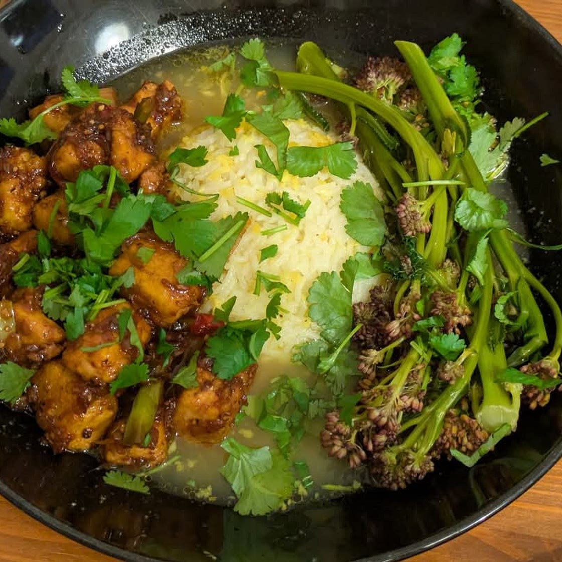 Black Pepper Tofu with Brothy Rice