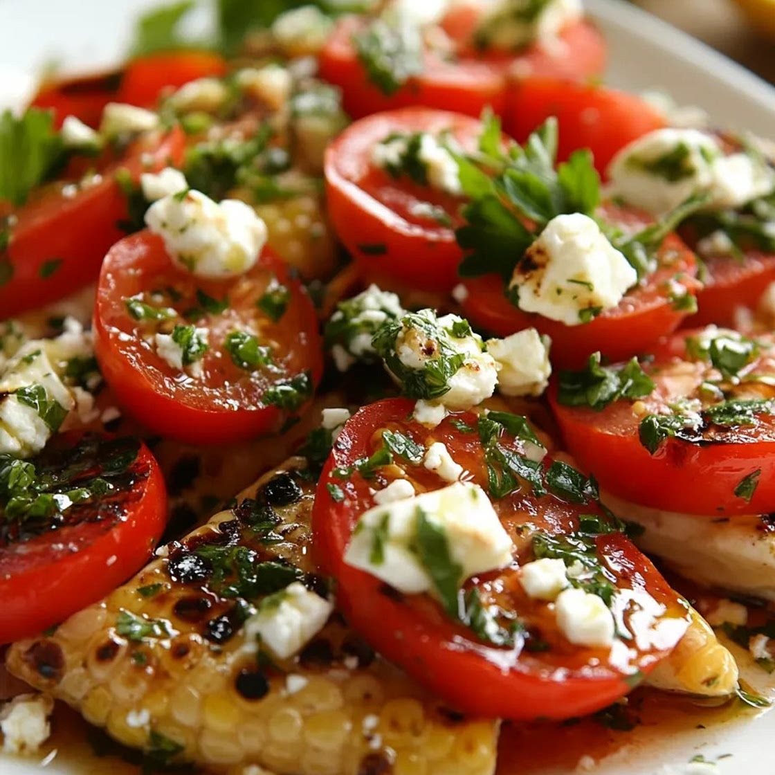 Wholesome Grilled Corn Salad with Tomato, Feta and Herbs