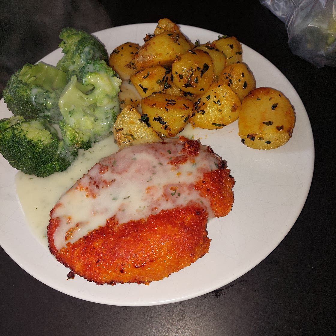 Crispy Chicken with Cheese (like Chicken Parmesan without tomato sauce):