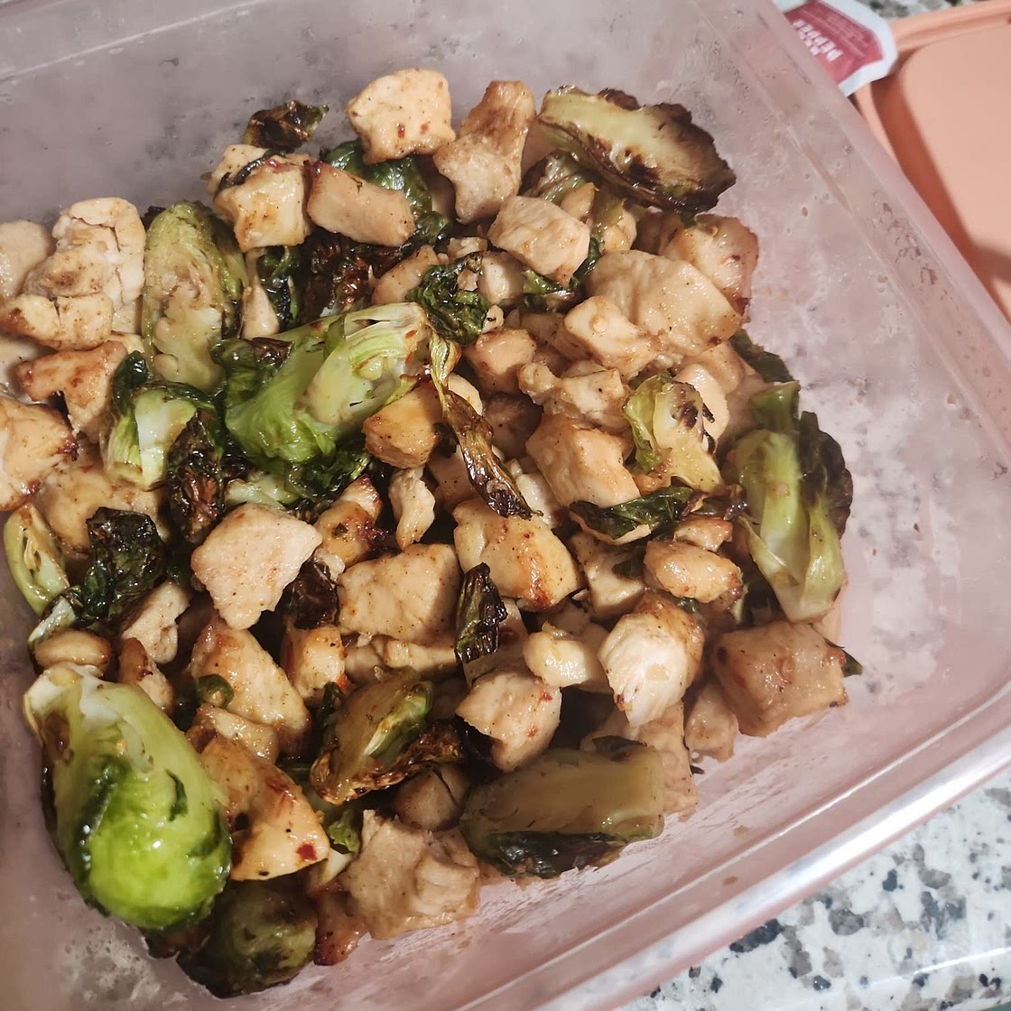 Air Fryer Sweet Chili Chicken and Brussels Sprouts