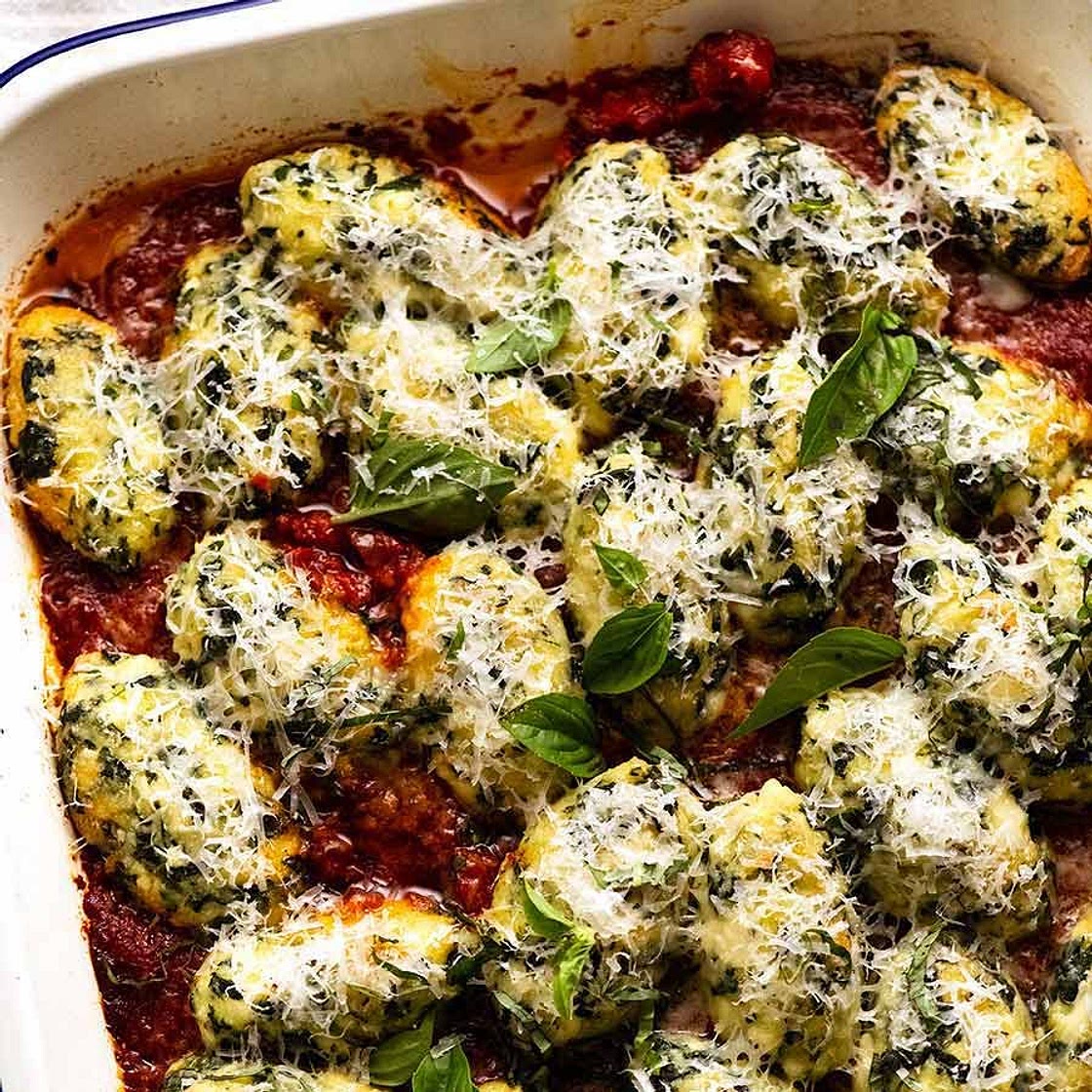 Malfatti (Italian Spinach Ricotta Dumplings in Napoli Sauce)