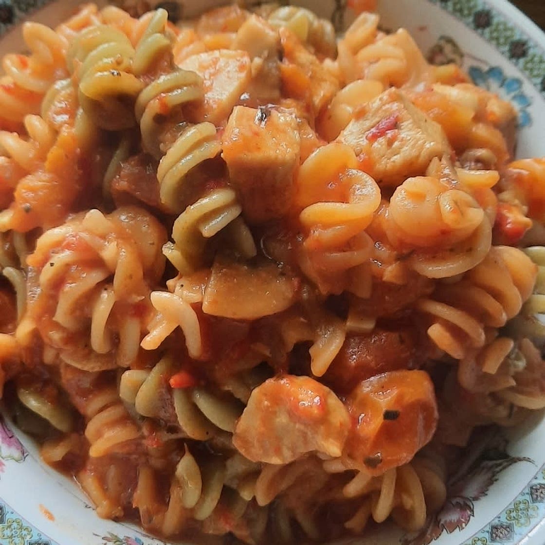 Roasted tomato pasta with mushrooms